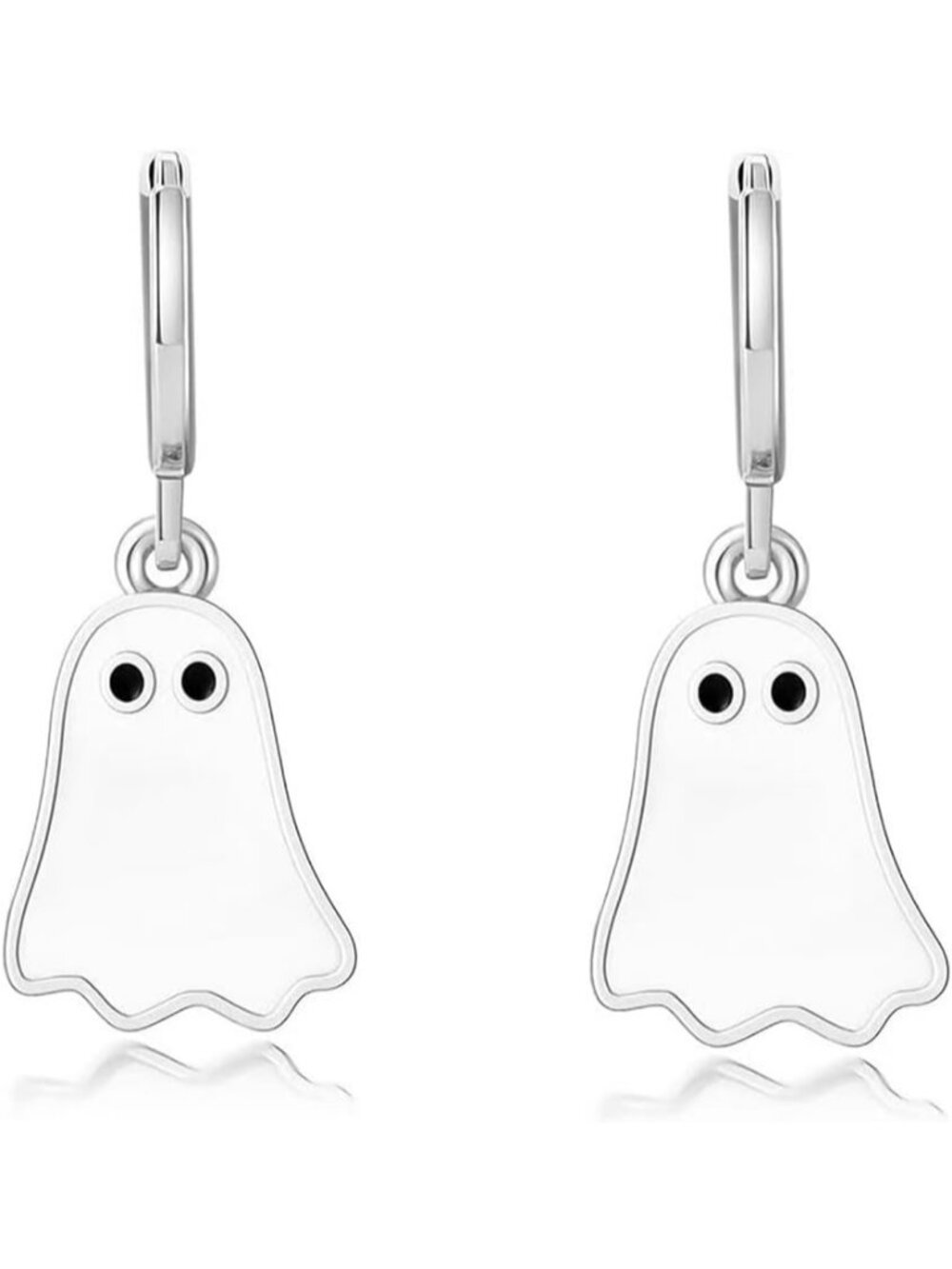 Women's Silver Ghost Huggie Hoop Handmade Polymer Clay Ghost Drop Cute Earrings